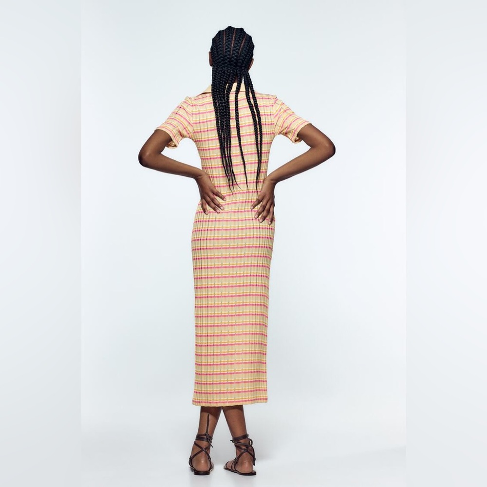 Zara Striped Dress with Polo Collar - Picture 3 of 14